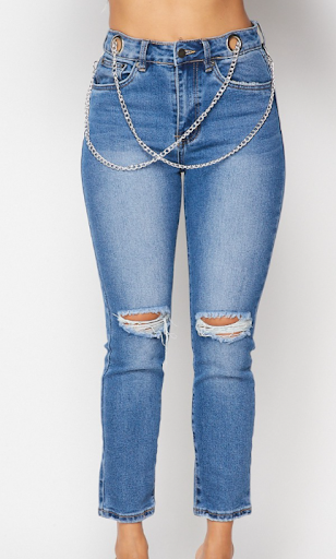 SAM Distressed Ankle Jeans With Back & Front Chains