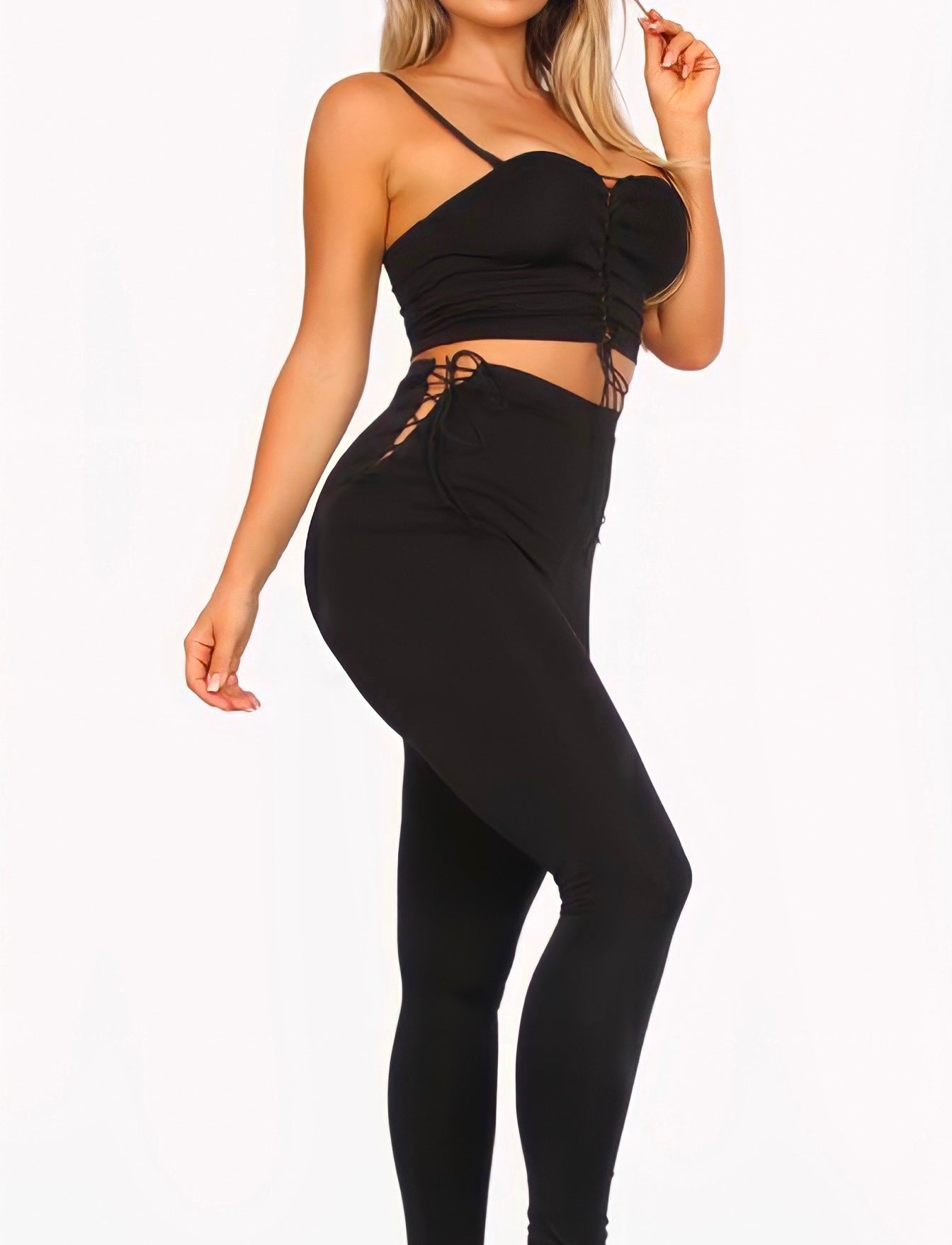 JADE Lace Up Pants Set- Black