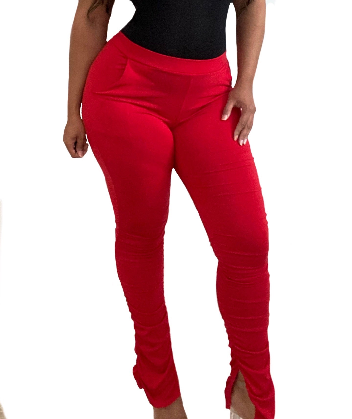 TINA Long Pants Ruched Bottom- Red