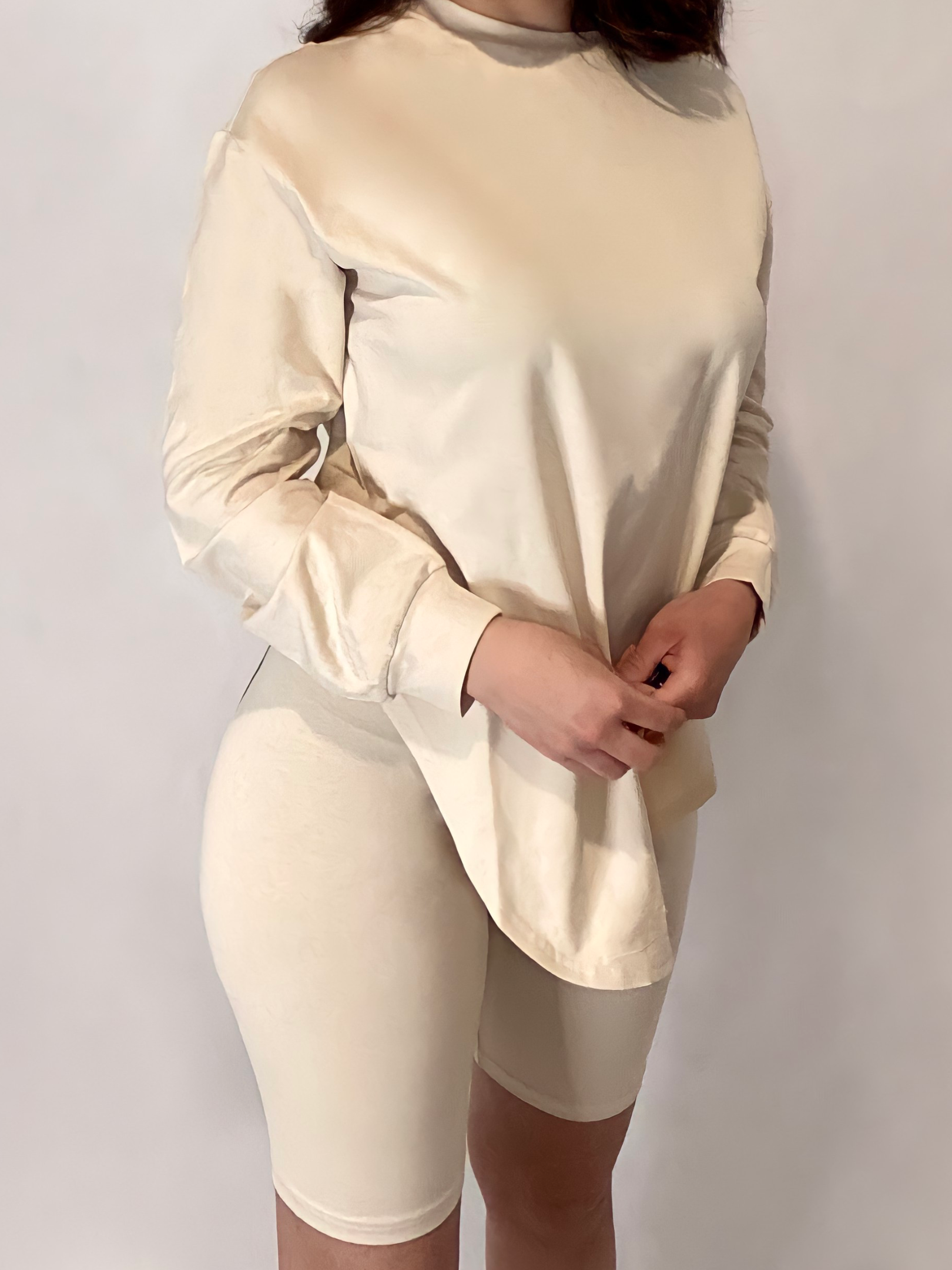 JULISA Long Sleeve Biker Short Set- Nude